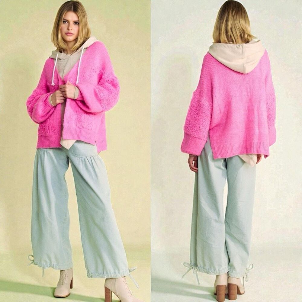 Pink Side Slit Open Front Cardigan Size Large NEW - Davi & Dani - Picture 5 of 14